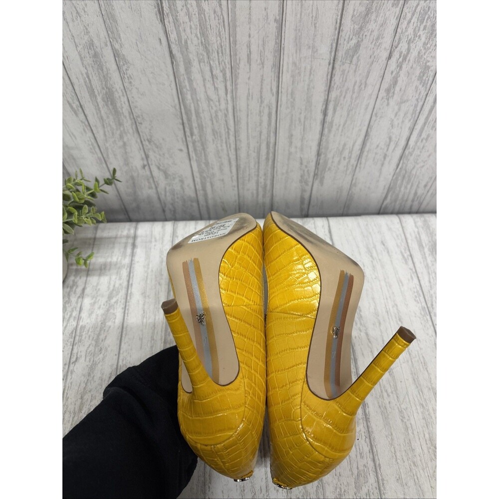 Womens Size 7 Sam Edelman Hazel Heel In Yellow Crocco EUC - Picture 6 of 7